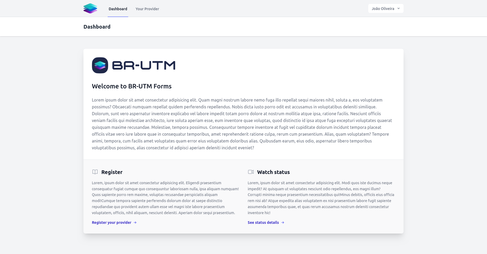 BR-UTM Forms - Página principal (dashboard)